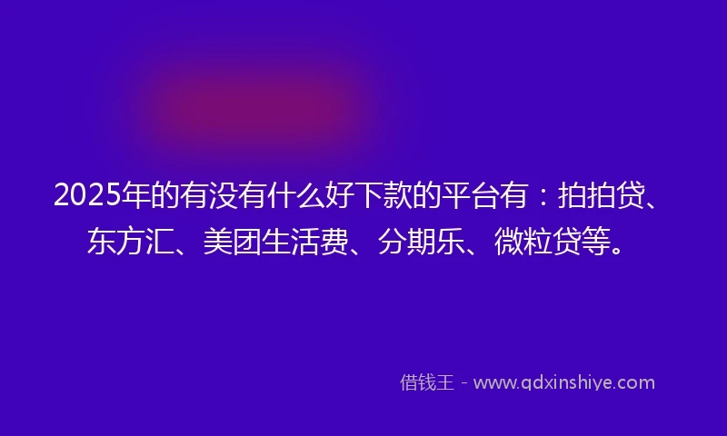 2025年的有没有什么好下款的平台有：拍拍贷、东方汇、美团生活费、分期乐、微粒贷等。