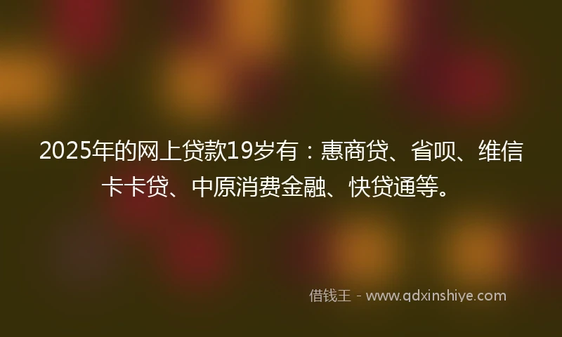 2025年的网上贷款19岁有:惠商贷、省呗、维信卡卡贷、中原消费金融、快贷通等。