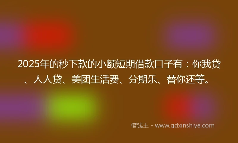 2025年的秒下款的小额短期借款口子有：你我贷、人人贷、美团生活费、分期乐、替你还等。