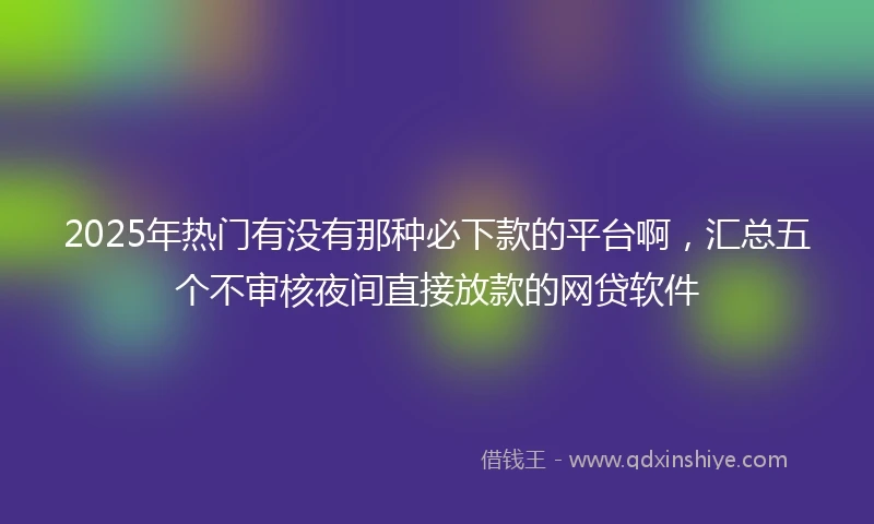 2025年热门有没有那种必下款的平台啊，汇总五个不审核夜间直接放款的网贷软件