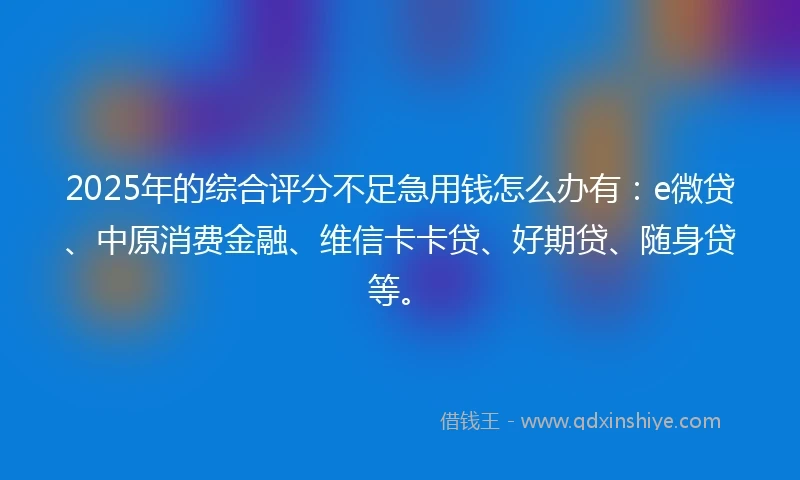 2025年的综合评分不足急用钱怎么办有：e微贷、中原消费金融、维信卡卡贷、好期贷、随身贷等。