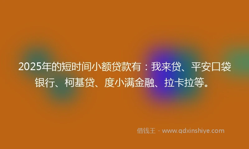 2025年的短时间小额贷款有：我来贷、平安口袋银行、柯基贷、度小满金融、拉卡拉等。