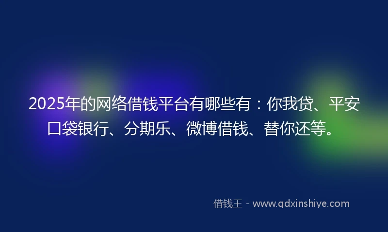 2025年的网络借钱平台有哪些有：你我贷、平安口袋银行、分期乐、微博借钱、替你还等。