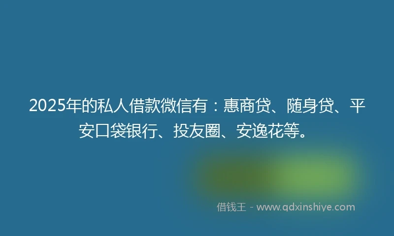 2025年的私人借款微信有：惠商贷、随身贷、平安口袋银行、投友圈、安逸花等。