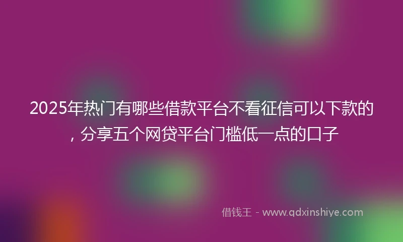 2025年热门有哪些借款平台不看征信可以下款的，分享五个网贷平台门槛低一点的口子
