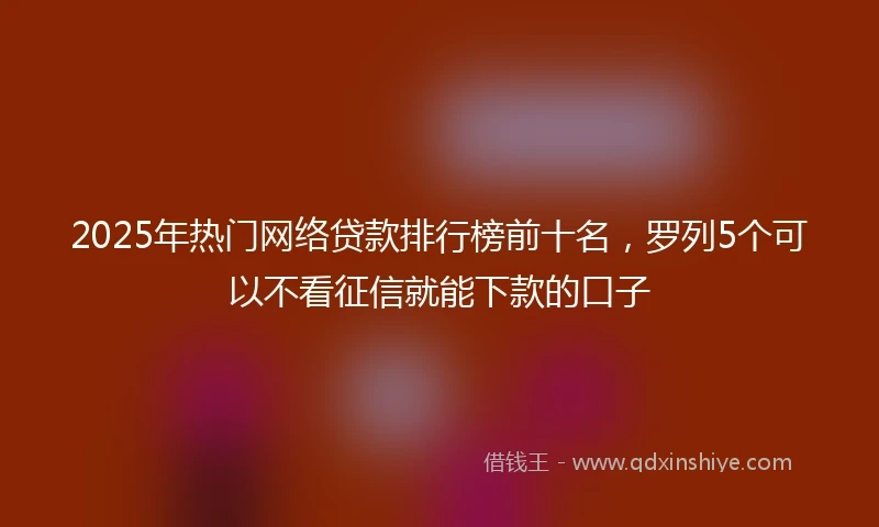2025年热门网络贷款排行榜前十名，罗列5个可以不看征信就能下款的口子