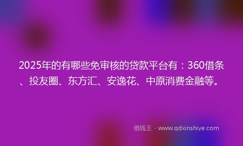 2025年的有哪些免审核的贷款平台有：360借条、投友圈、东方汇、安逸花、中原消费金融等。