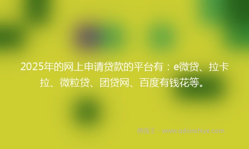 2025年的网上申请贷款的平台有：e微贷、拉卡拉、微粒贷、团贷网、百度有钱花等。