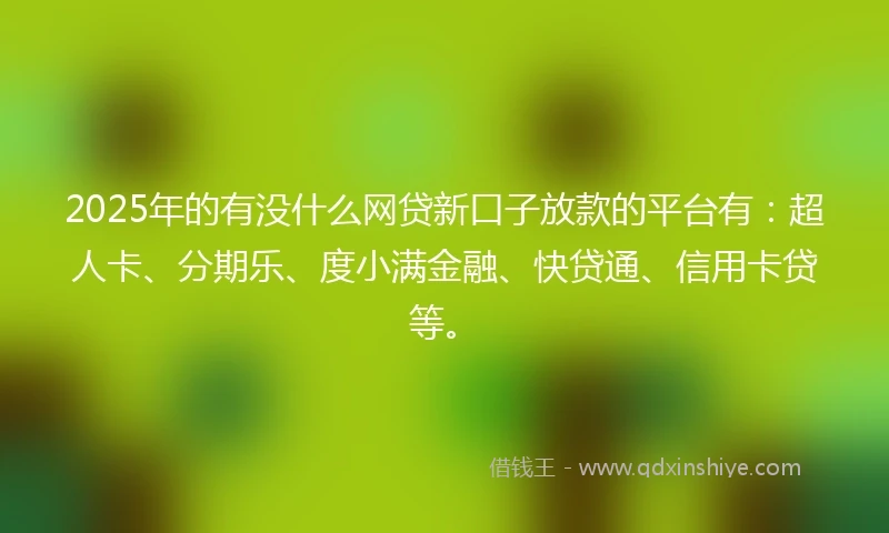 2025年的有没什么网贷新口子放款的平台有：超人卡、分期乐、度小满金融、快贷通、信用卡贷等。