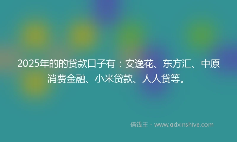 2025年的的贷款口子有：安逸花、东方汇、中原消费金融、小米贷款、人人贷等。