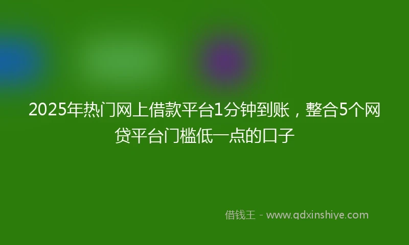 2025年热门网上借款平台1分钟到账，整合5个网贷平台门槛低一点的口子