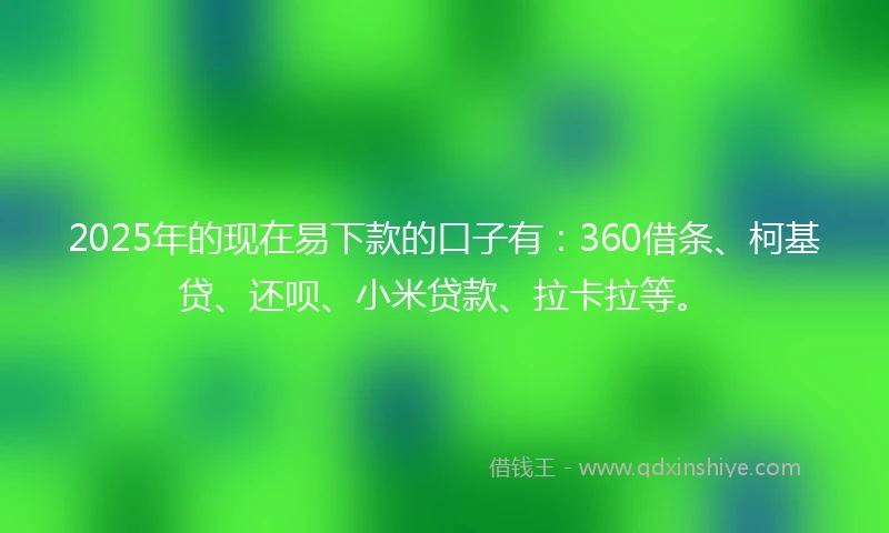 2025年的现在易下款的口子有：360借条、柯基贷、还呗、小米贷款、拉卡拉等。