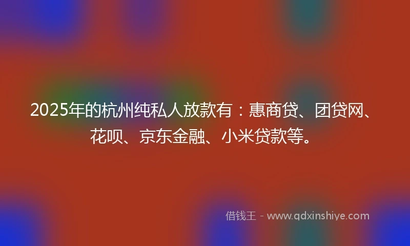 2025年的杭州纯私人放款有：惠商贷、团贷网、花呗、京东金融、小米贷款等。