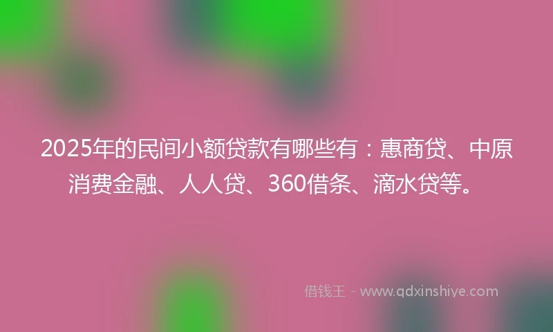 2025年的民间小额贷款有哪些有：惠商贷、中原消费金融、人人贷、360借条、滴水贷等。