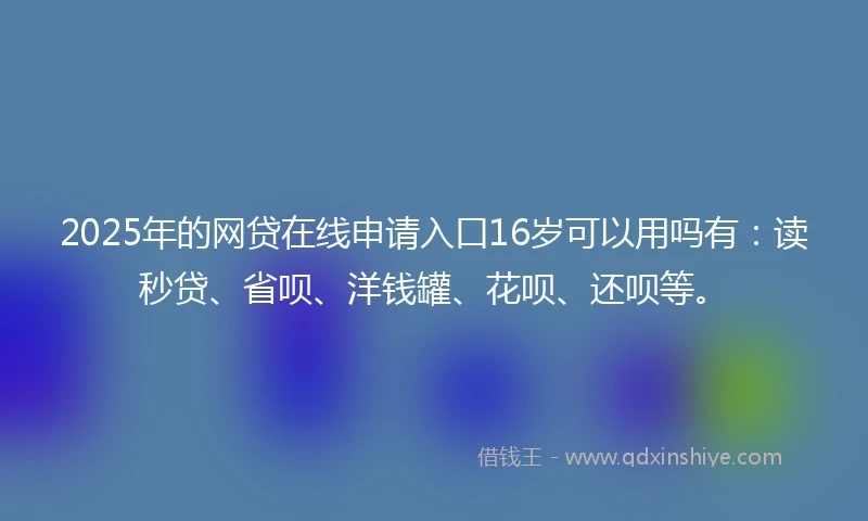 2025年的网贷在线申请入口16岁可以用吗有：读秒贷、省呗、洋钱罐、花呗、还呗等。