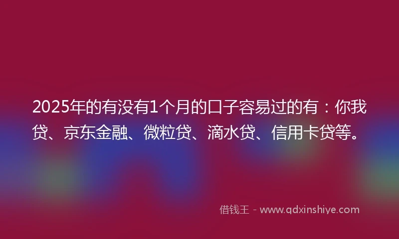 2025年的有没有1个月的口子容易过的有：你我贷、京东金融、微粒贷、滴水贷、信用卡贷等。