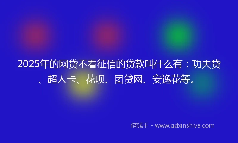 2025年的网贷不看征信的贷款叫什么有：功夫贷、超人卡、花呗、团贷网、安逸花等。