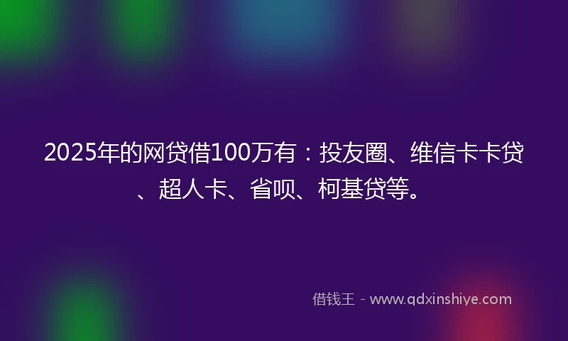 2025年的网贷借100万有：投友圈、维信卡卡贷、超人卡、省呗、柯基贷等。