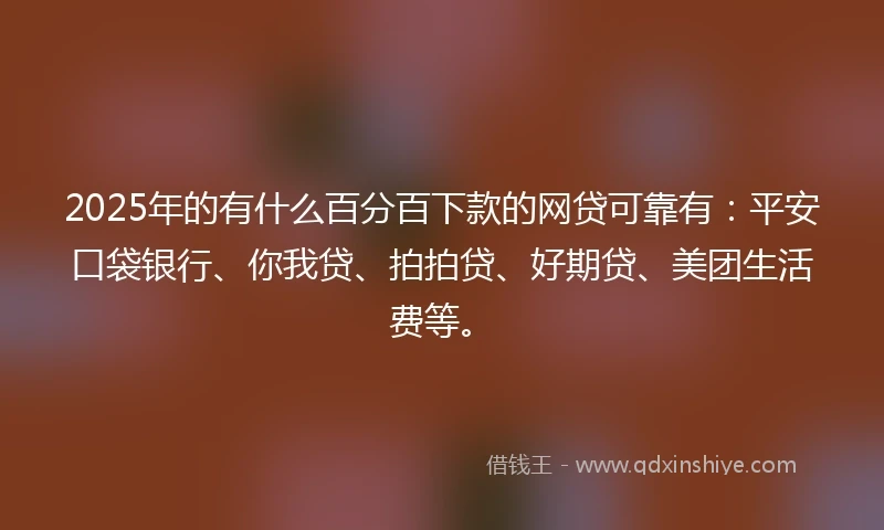 2025年的有什么百分百下款的网贷可靠有：平安口袋银行、你我贷、拍拍贷、好期贷、美团生活费等。