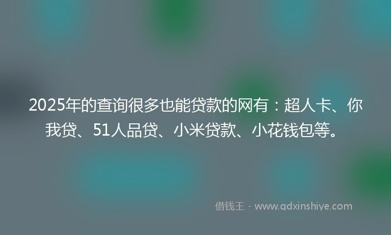 2025年的查询很多也能贷款的网有：超人卡、你我贷、51人品贷、小米贷款、小花钱包等。