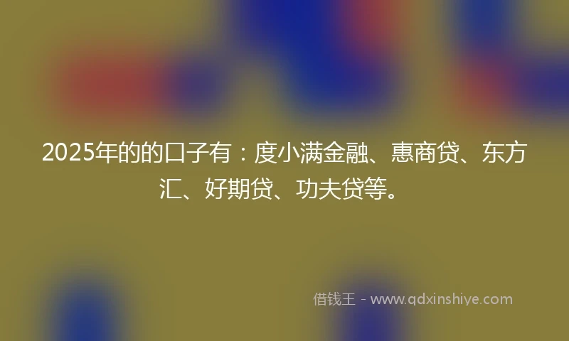 2025年的的口子有：度小满金融、惠商贷、东方汇、好期贷、功夫贷等。