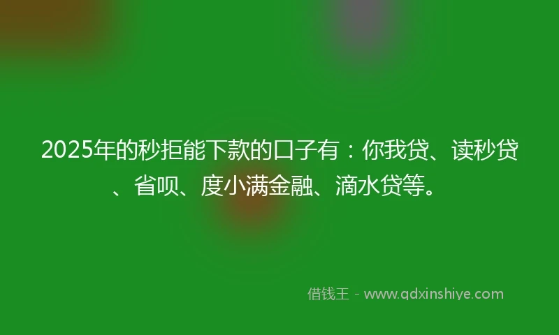 2025年的秒拒能下款的口子有：你我贷、读秒贷、省呗、度小满金融、滴水贷等。