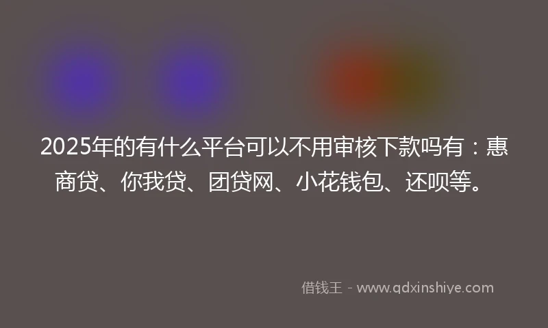 2025年的有什么平台可以不用审核下款吗有：惠商贷、你我贷、团贷网、小花钱包、还呗等。