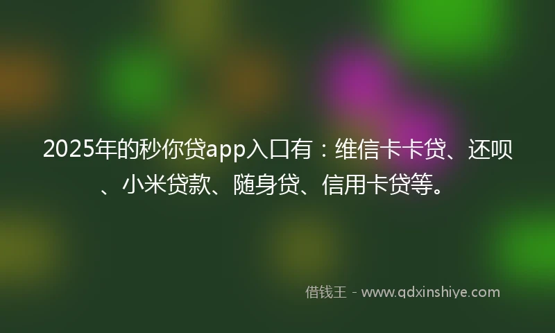 2025年的秒你贷app入口有：维信卡卡贷、还呗、小米贷款、随身贷、信用卡贷等。