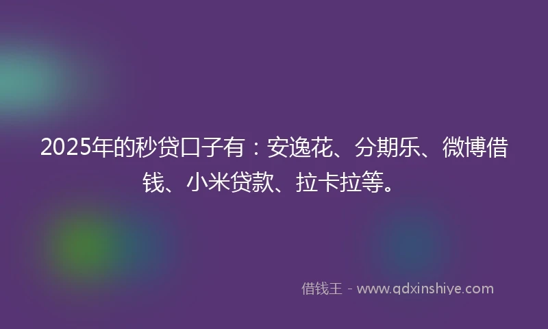 2025年的秒贷口子有：安逸花、分期乐、微博借钱、小米贷款、拉卡拉等。