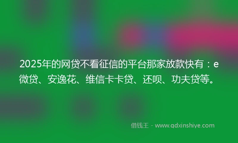 2025年的网贷不看征信的平台那家放款快有：e微贷、安逸花、维信卡卡贷、还呗、功夫贷等。