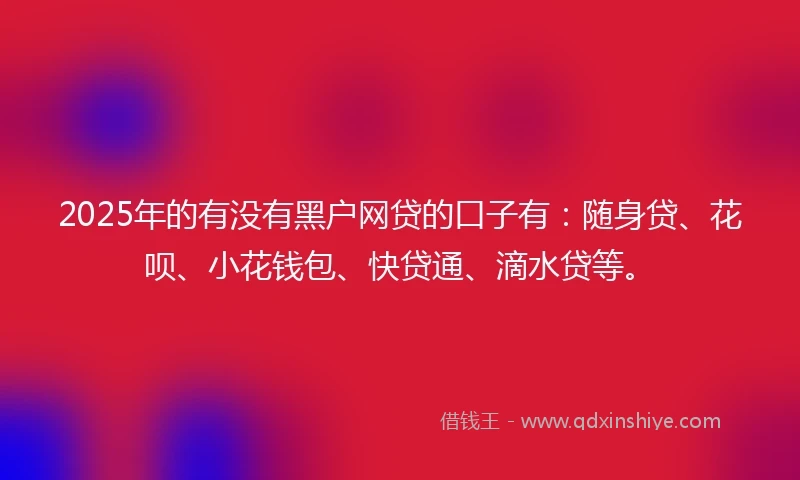 2025年的有没有黑户网贷的口子有：随身贷、花呗、小花钱包、快贷通、滴水贷等。