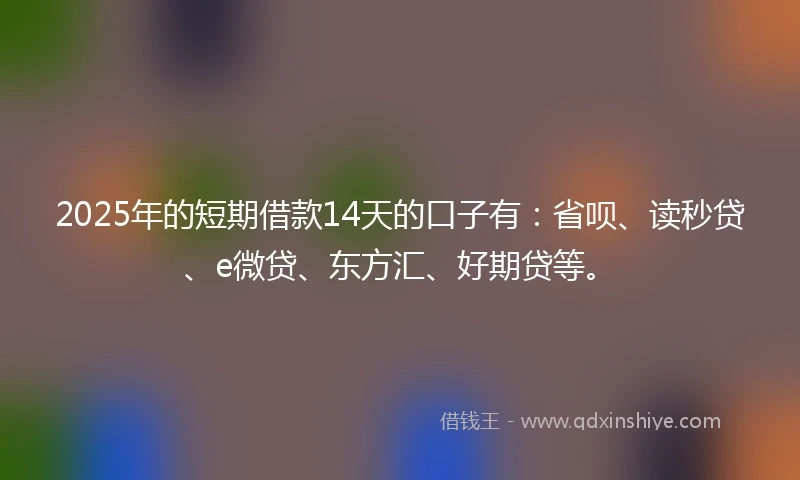 2025年的短期借款14天的口子有：省呗、读秒贷、e微贷、东方汇、好期贷等。