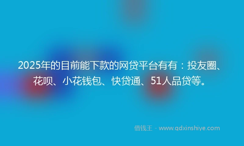2025年的目前能下款的网贷平台有有：投友圈、花呗、小花钱包、快贷通、51人品贷等。