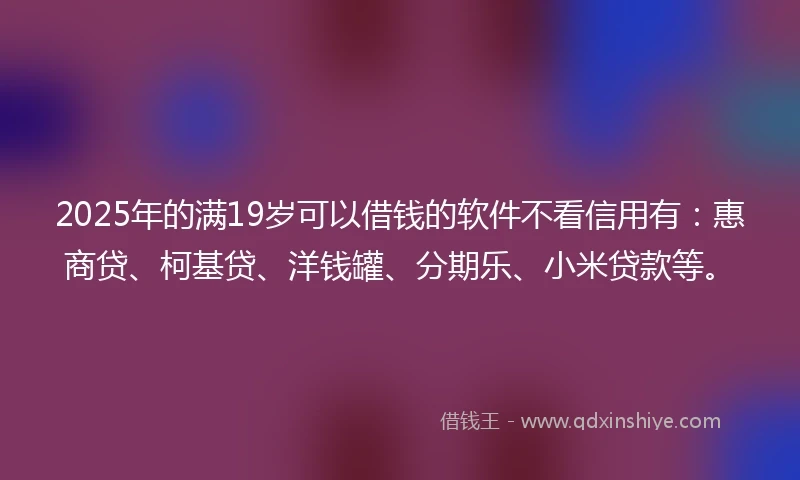 2025年的满19岁可以借钱的软件不看信用有：惠商贷、柯基贷、洋钱罐、分期乐、小米贷款等。