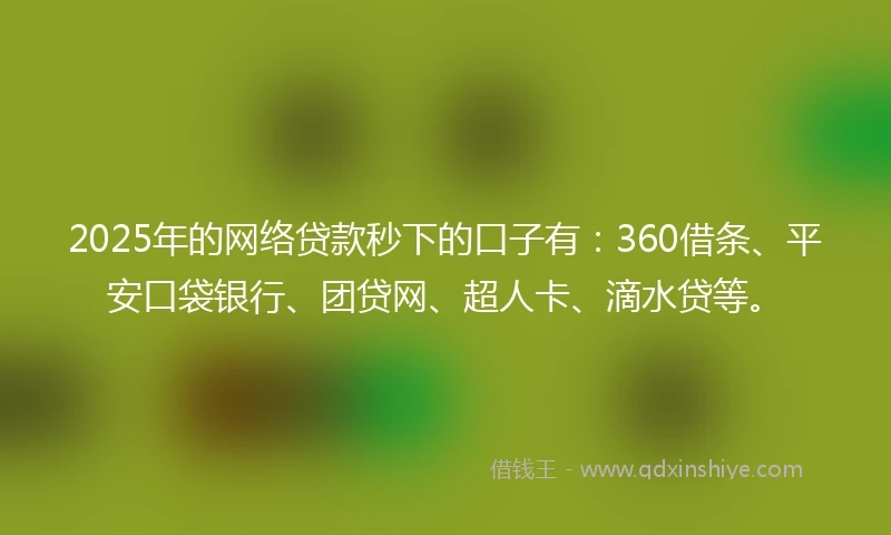 2025年的网络贷款秒下的口子有：360借条、平安口袋银行、团贷网、超人卡、滴水贷等。