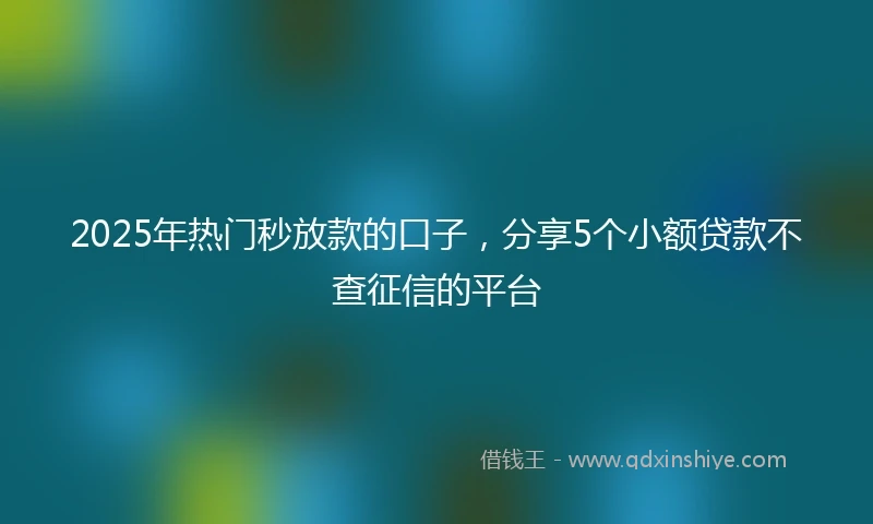 2025年热门秒放款的口子，分享5个小额贷款不查征信的平台