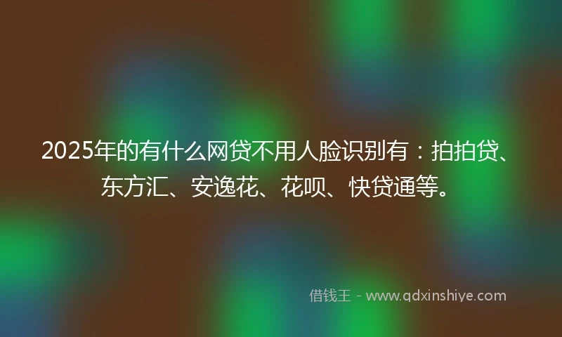 2025年的有什么网贷不用人脸识别有：拍拍贷、东方汇、安逸花、花呗、快贷通等。