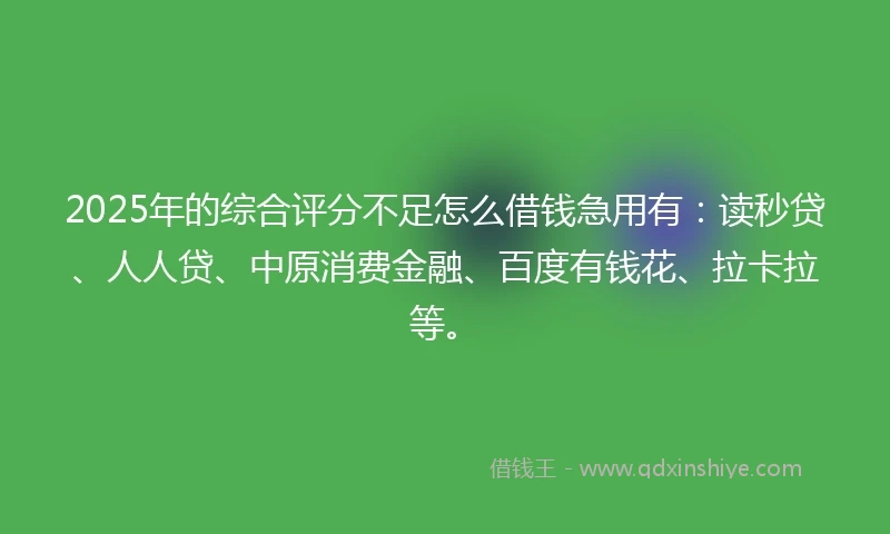 2025年的综合评分不足怎么借钱急用有：读秒贷、人人贷、中原消费金融、百度有钱花、拉卡拉等。