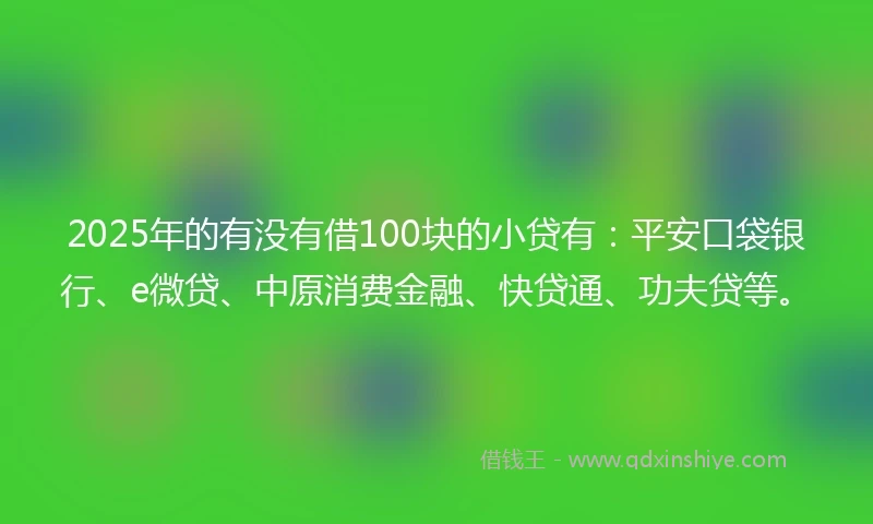 2025年的有没有借100块的小贷有：平安口袋银行、e微贷、中原消费金融、快贷通、功夫贷等。