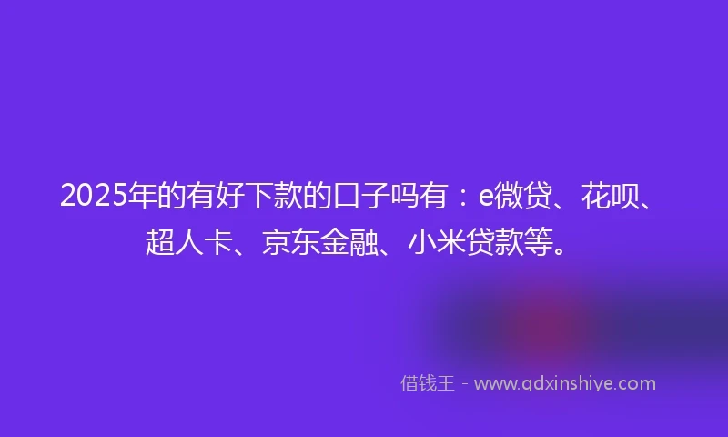 2025年的有好下款的口子吗有：e微贷、花呗、超人卡、京东金融、小米贷款等。