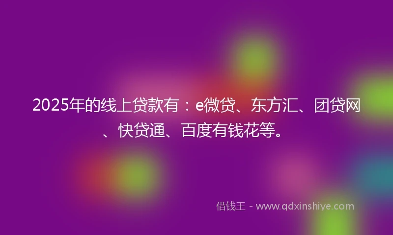 2025年的线上贷款有：e微贷、东方汇、团贷网、快贷通、百度有钱花等。