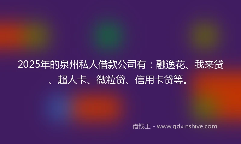 2025年的泉州私人借款公司有：融逸花、我来贷、超人卡、微粒贷、信用卡贷等。