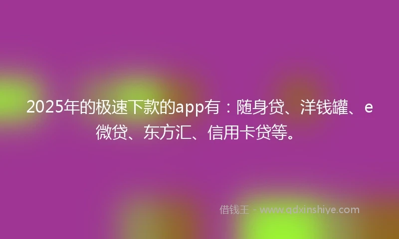 2025年的极速下款的app有：随身贷、洋钱罐、e微贷、东方汇、信用卡贷等。