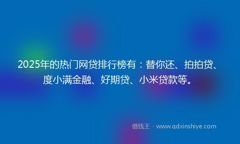 2025年的热门网贷排行榜有：替你还、拍拍贷、度小满金融、好期贷、小米贷款等。