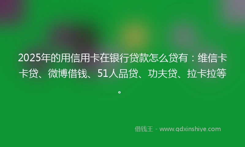 2025年的用信用卡在银行贷款怎么贷有：维信卡卡贷、微博借钱、51人品贷、功夫贷、拉卡拉等。