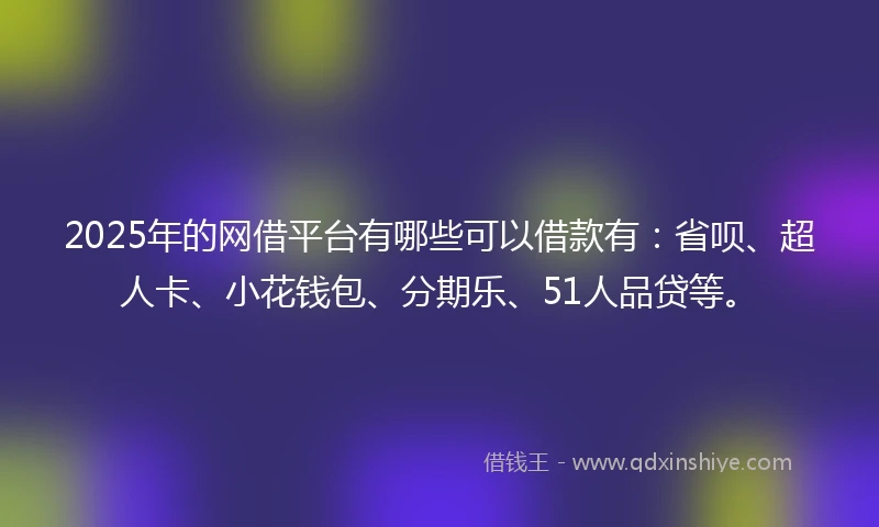 2025年的网借平台有哪些可以借款有：省呗、超人卡、小花钱包、分期乐、51人品贷等。