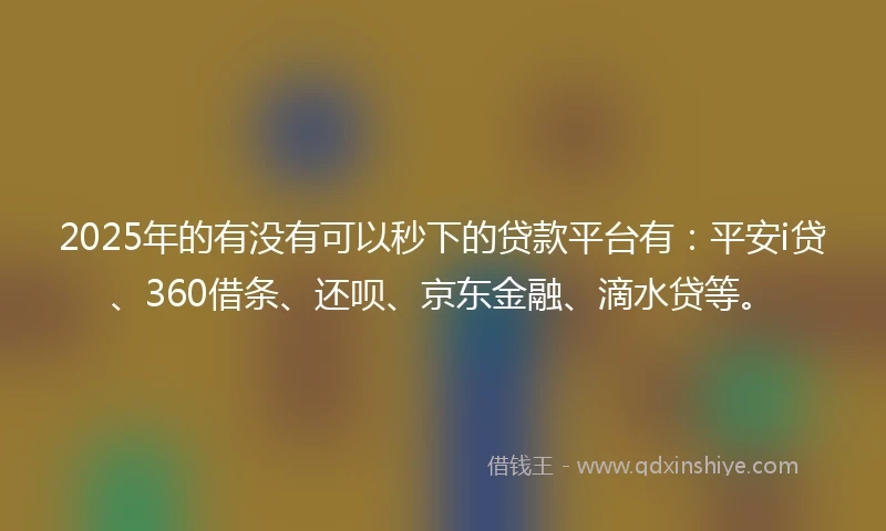 2025年的有没有可以秒下的贷款平台有：平安i贷、360借条、还呗、京东金融、滴水贷等。