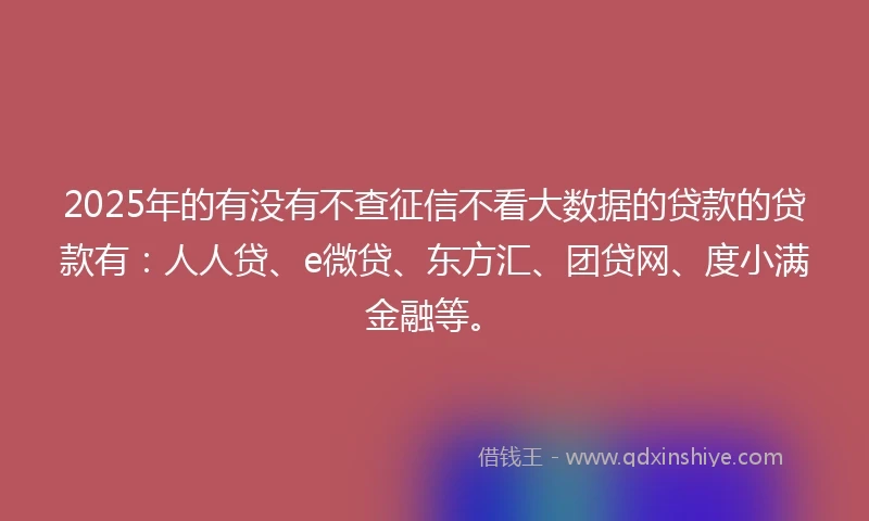 2025年的有没有不查征信不看大数据的贷款的贷款有：人人贷、e微贷、东方汇、团贷网、度小满金融等。