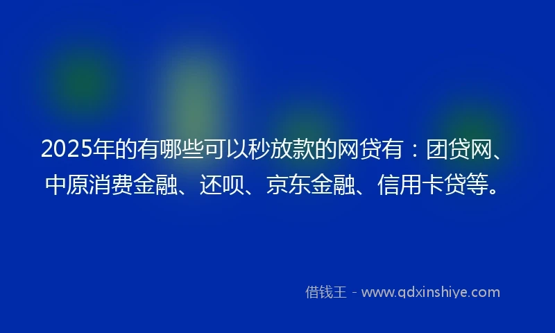 2025年的有哪些可以秒放款的网贷有：团贷网、中原消费金融、还呗、京东金融、信用卡贷等。