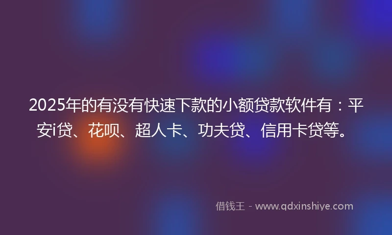 2025年的有没有快速下款的小额贷款软件有：平安i贷、花呗、超人卡、功夫贷、信用卡贷等。